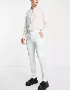 Синие атласные брюки скинни с волнистым принтом ASOS DESIGN
