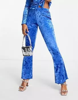 Синие бархатные брюки Monki из мятого бархата - часть комплекта