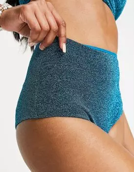 Синие блестящие плавки бикини с завышенной талией ASOS DESIGN