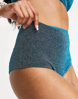 Синие блестящие плавки бикини с завышенной талией ASOS DESIGN Mix and match