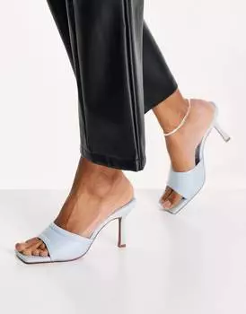 Синие босоножки без задника на среднем каблуке ASOS DESIGN Harvey