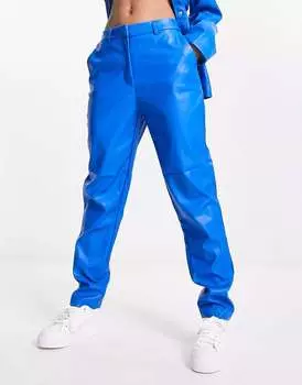 Синие брюки из искусственной кожи с завышенной талией Pieces