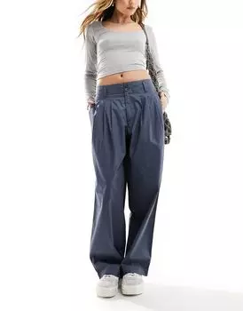 Синие брюки из поплина премиум-класса ASOS DESIGN