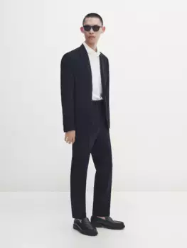 Синие брюки из шерсти windowpane Massimo Dutti, синий