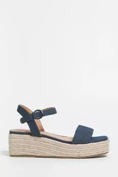 Синие джинсовые босоножки-эспадрильи Daria с очень широким кроем и квадратными носами на плоской платформе Simply Be, синий