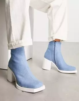 Синие джинсовые ботинки челси ASOS на белом каблуке и подошве