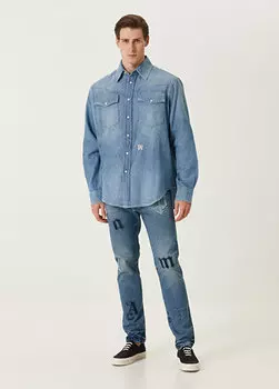 Синие джинсовые брюки с вышитым логотипом Palm Angels