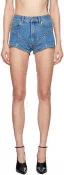 Синие джинсовые шорты из двух материалов Mugler