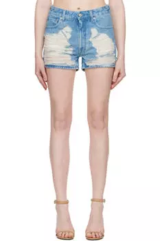 Синие джинсовые шорты с потертостями MM6 Maison Margiela