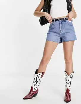 Синие джинсовые шорты с высокой посадкой и необработанным краем Urban Revivo