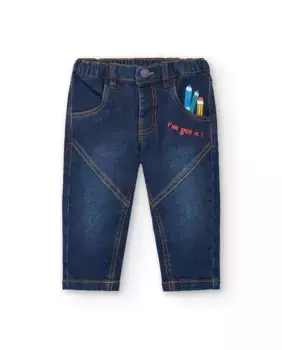 Синие джинсы для мальчика с вышивкой Tuc tuc