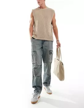 Синие джинсы прямого кроя ASOS DESIGN с деталями карго