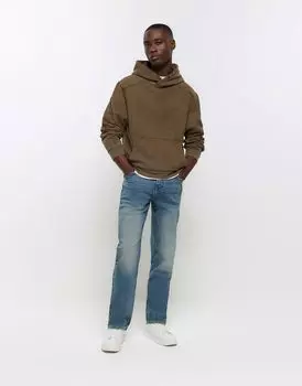 Синие джинсы прямого кроя River Island среднего размера с выцветшим эффектом