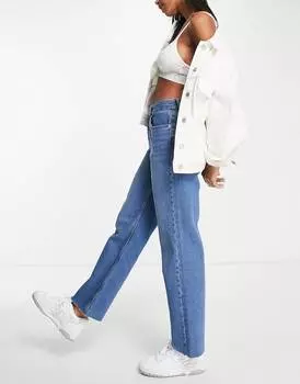 Синие джинсы прямого кроя с необработанным краем ASOS DESIGN в стиле 90-х