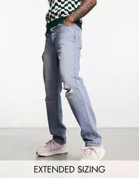 Синие джинсы прямого кроя с вырезом на коленях ASOS DESIGN