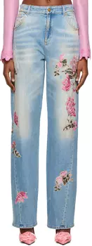 Синие джинсы с цветочным принтом Blumarine