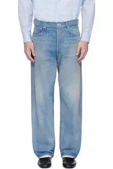 Синие джинсы с потертой кромкой, светлые, широкие AURALEE