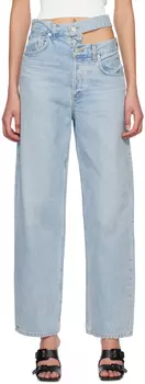 Синие джинсы с рваным поясом AGOLDE