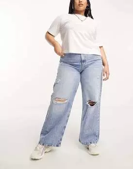 Синие джинсы с рваными краями ASOS DESIGN Curve Dad