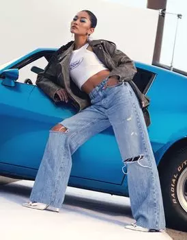 Синие джинсы с рваными краями ASOS DESIGN Dad