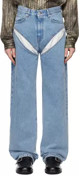 Синие джинсы с вырезами Y/Project, Evergreen ice blue