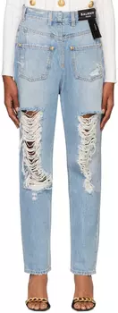 Синие джинсы с выворотом Balmain