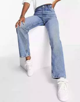 Синие джинсы с завышенной талией Bershka