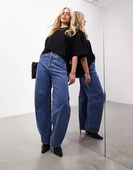 Синие джинсы с завышенной талией и изогнутыми штанинами ASOS Sydney