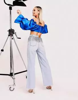Синие джинсы широкого кроя с отделкой стразами ASOS LUXE