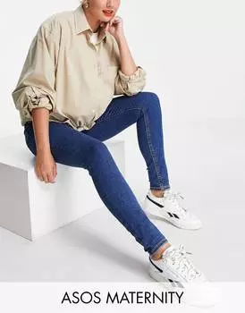 Синие джинсы скинни для беременных с завышенной талией ASOS DESIGN