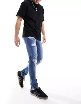 Синие джинсы скинни с рваными краями ASOS DESIGN
