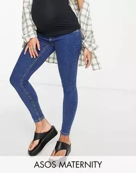 Синие джинсы скинни с высокой посадкой и поясом ASOS DESIGN Maternity