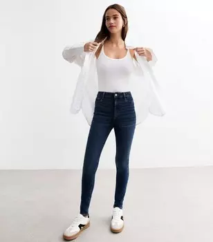 Синие джинсы суперскинни Hallie с высокой талией New Look, синий