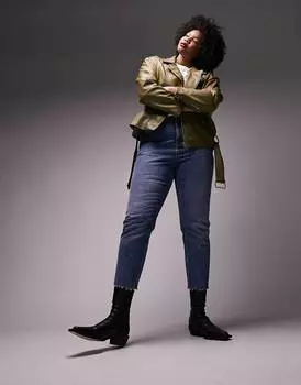 Синие джинсы Topshop Curve Straight с необработанным краем