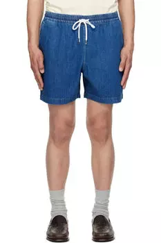 Синие хлопковые джинсовые шорты с завязками Drake's