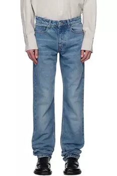 Синие хлопковые джинсы классического кроя AMI Paris