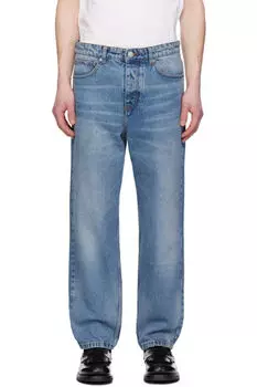 Синие хлопковые зауженные джинсы AMI Paris