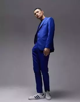 Синие костюмные брюки узкого кроя Topman Premium