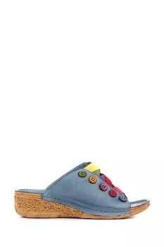 Синие кожаные босоножки на танкетке со съемными ремешками Pavers, синий