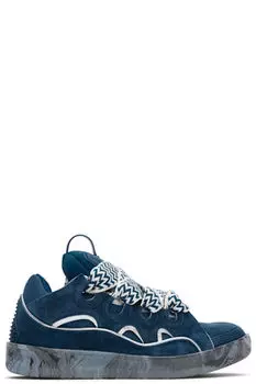Синие кожаные кроссовки с мраморной подошвой Lanvin