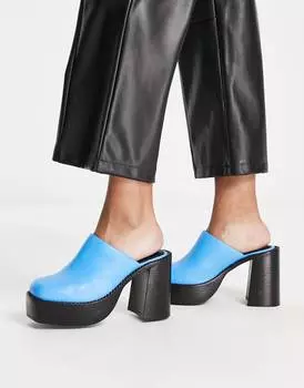 Синие кожаные мюли премиум-класса на массивном каблуке ASOS DESIGN Pierre