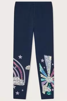 Синие леггинсы с радужными пайетками Monsoon, синий