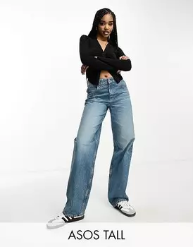 Синие мешковатые джинсы-бойфренды со средней посадкой ASOS DESIGN Tall