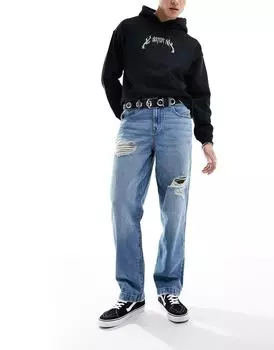 Синие мешковатые джинсы с рваными краями ASOS DESIGN