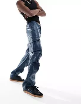 Синие мешковатые кожаные брюки карго ASOS DESIGN
