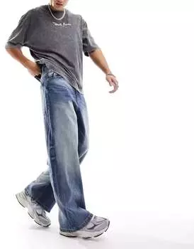 Синие мешковатые потертые джинсы Bershka