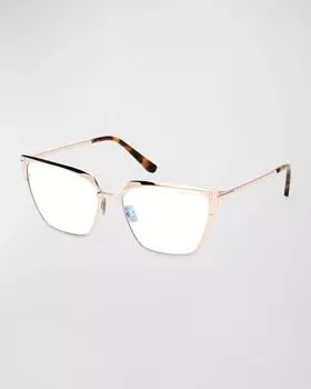 Синие металлические очки «кошачий глаз» с блокирующими линзами TOM FORD, цвет Shiny Rose Gold Shiny Havana