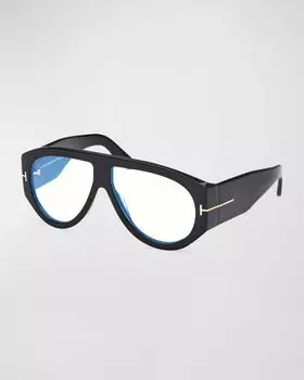 Синие очки-авиаторы из ацетата с блокировкой TOM FORD, цвет Shiny Black Blue Block Lenses