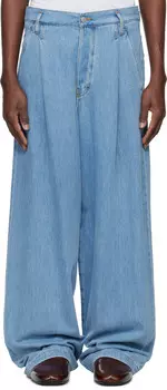 Синие плиссированные джинсы Dries Van Noten, светло-голубой