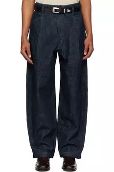 Синие плиссированные рабочие джинсы LEMAIRE